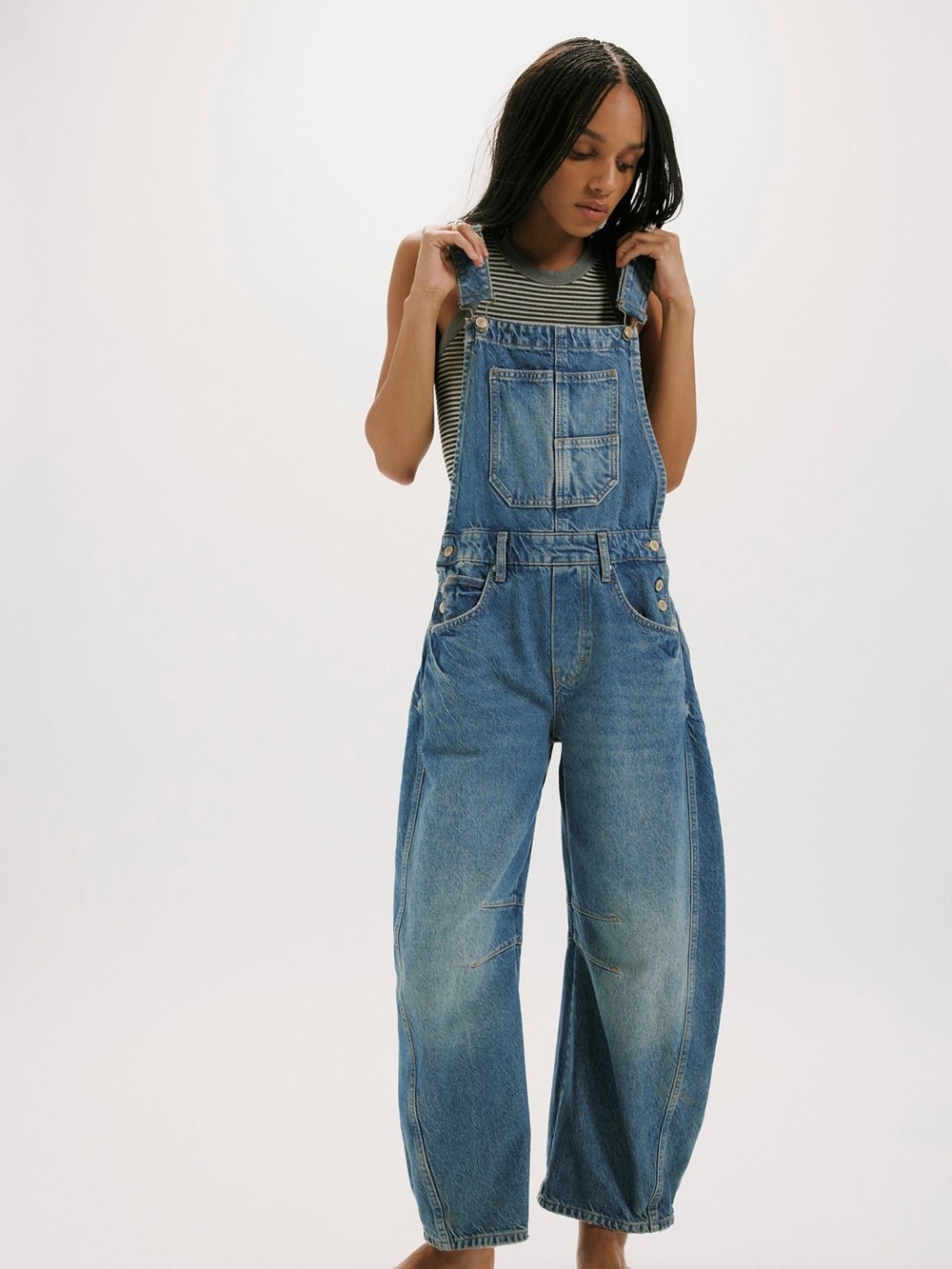 We The Free Good Luck Barrel Overalls In Light Denim NWOT Size S